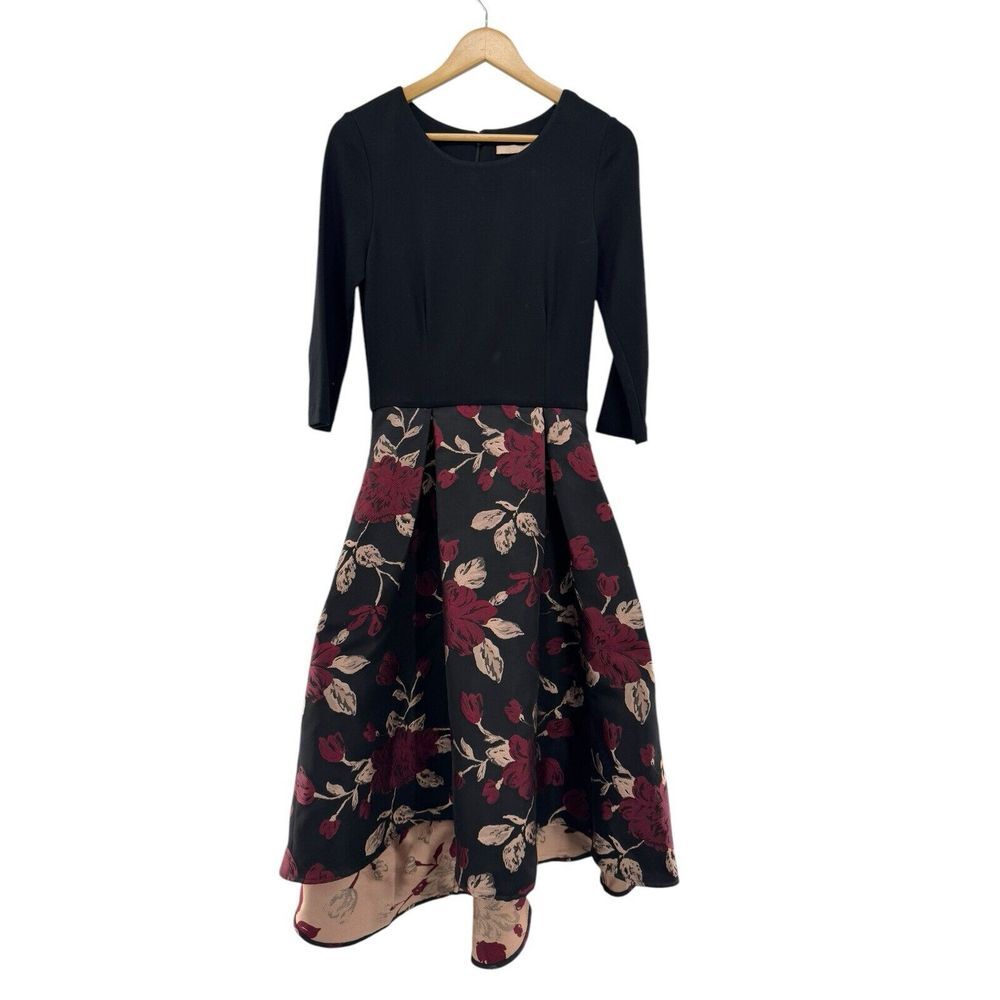 Hutch Black 3/4 Sleeve‎ Floral Jacquard High Low Ball Gown Dress Size 2 Cocktail